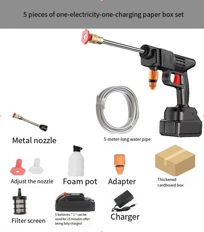 Cordless Electric High-Pressure Car Washer UK Standard With 2 Batteries And 1 Charger, 13L Bucket And Wash Towel